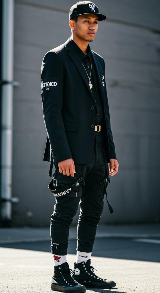 Model showcasing Estoico Concrete Doctrine jacket